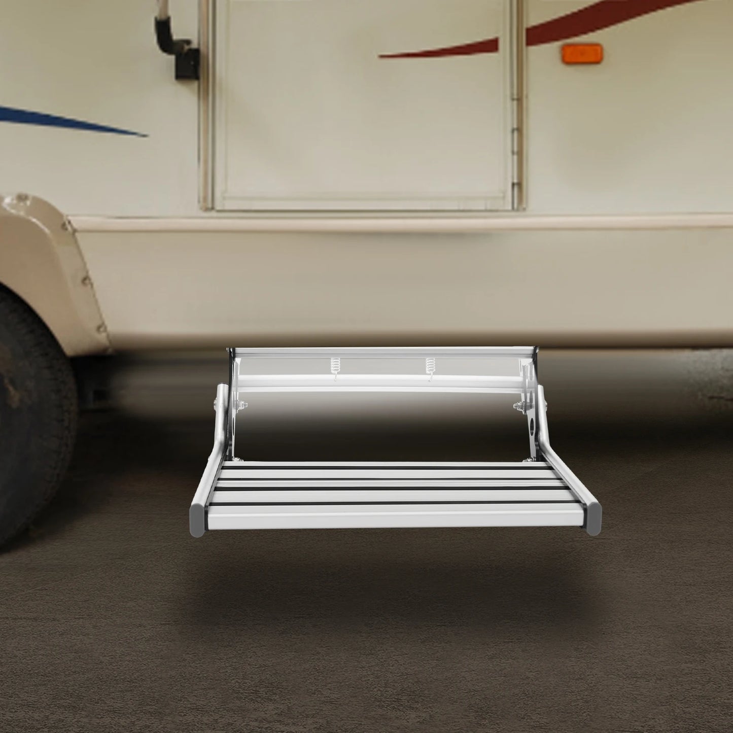 Bymaocar Manual RV Step with 12V LED Light Aluminum Folding Step for Campers and Motorhomes