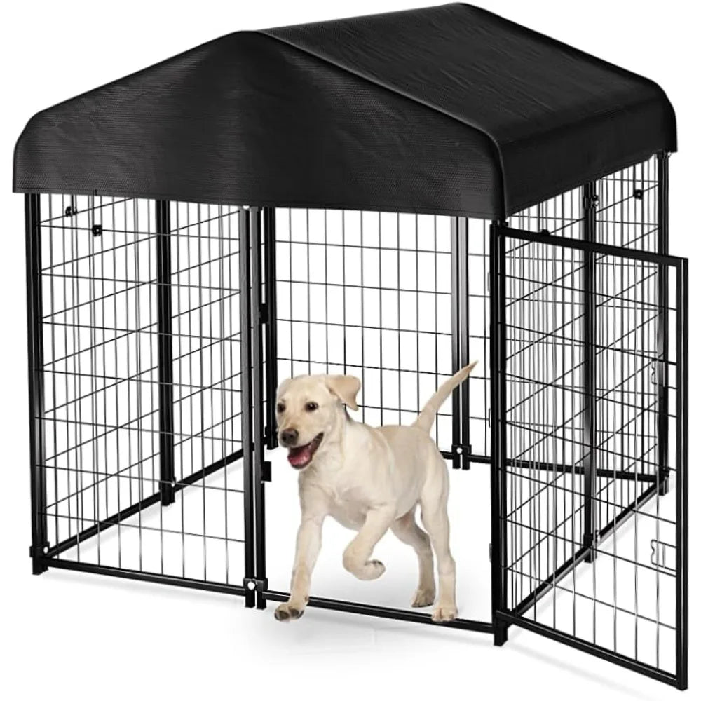 Dog Kennel Outdoor House with Waterproof Roof Cover
