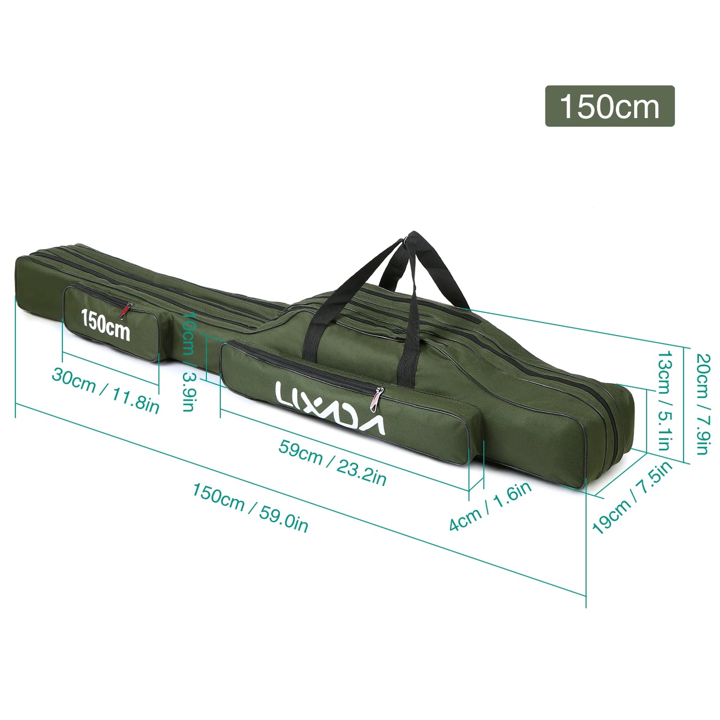 Lixada 3 Layer Portable Fishing Pole Bag Folding Rod Carry Case Tackle Storage Solution