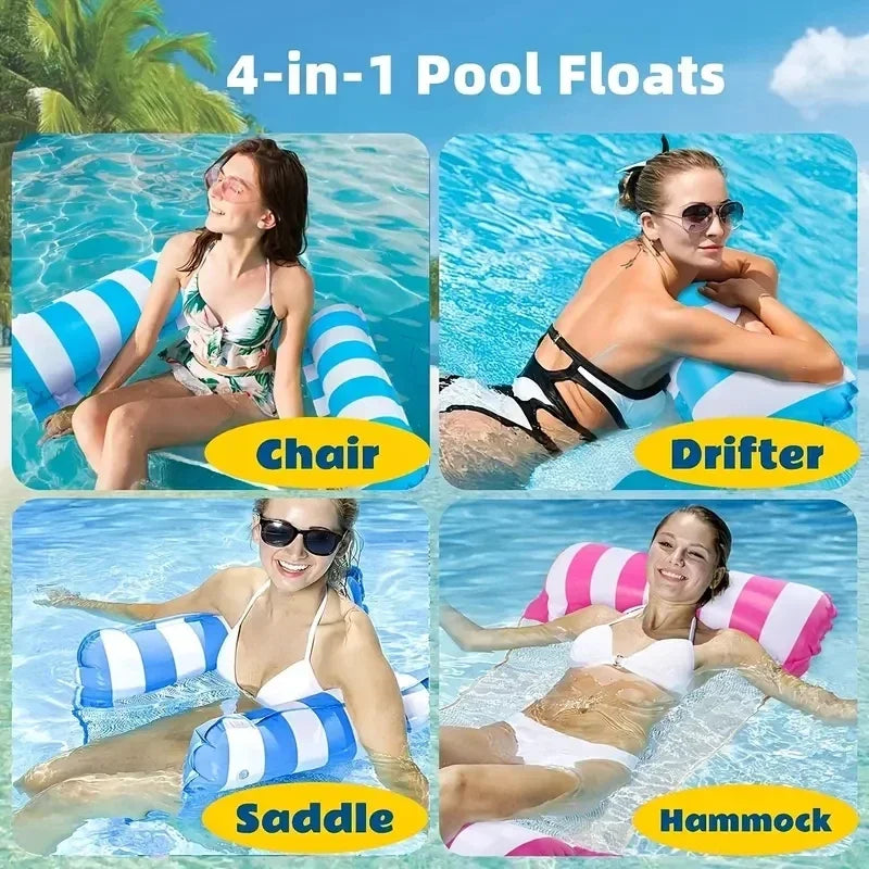 Inflatable Water Sofa Hammock Floating Mat for Adults Pool Loungers Foldable Striped Design