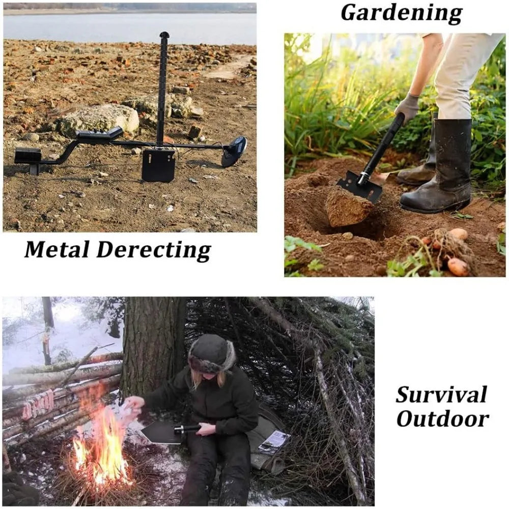 Camping Shovel Axe Multi-Tool Kit for Hiking Metal Detecting and Emergency Outdoor Use