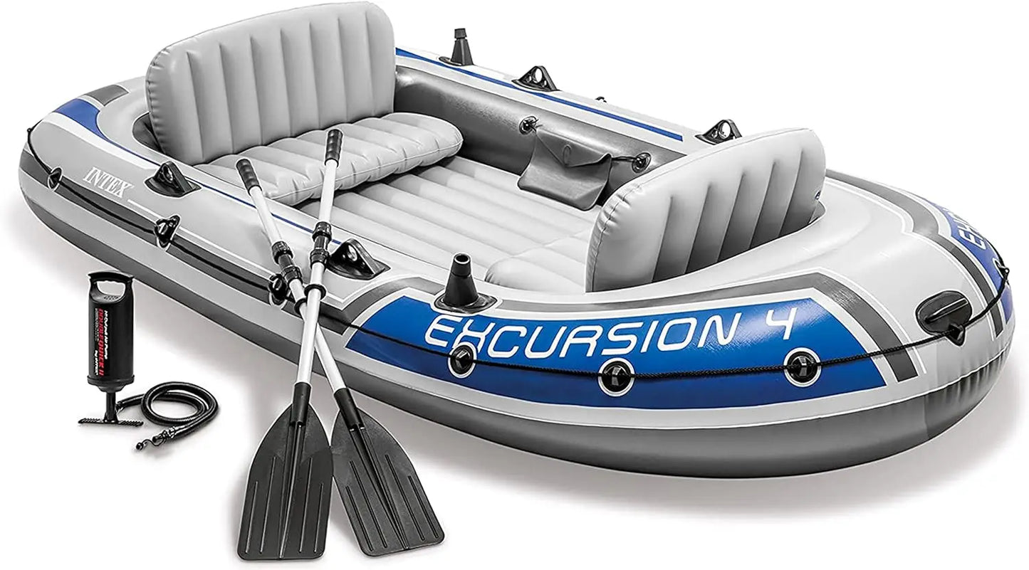 Intex Excursion Inflatable Boat with Deluxe Oars and High Output Pump Super Tough PVC