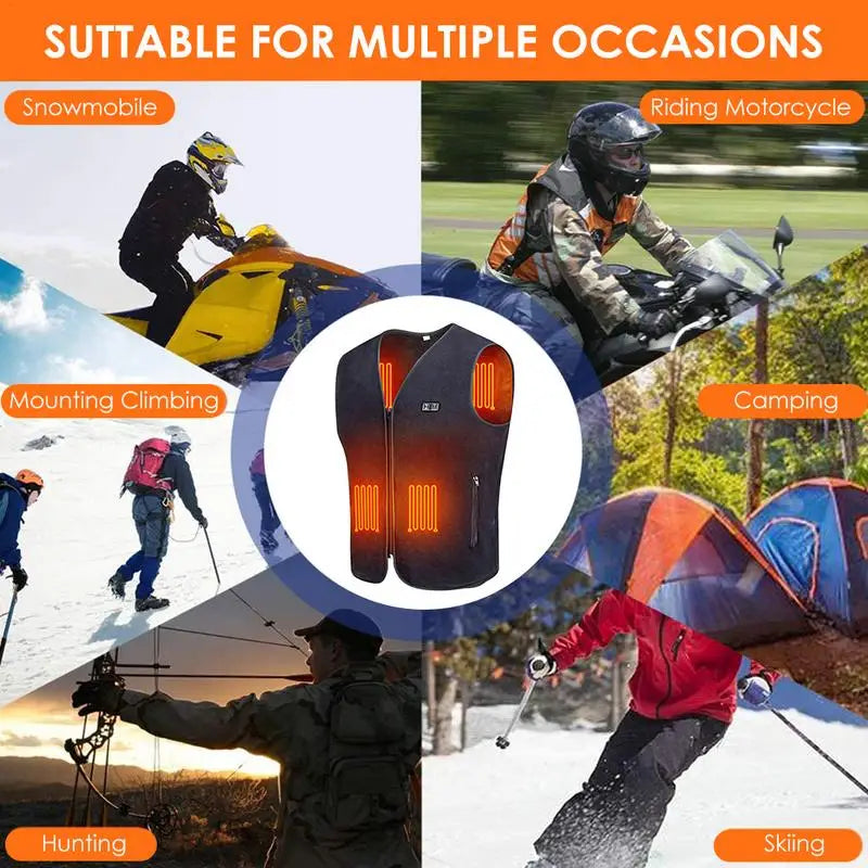 Winter USB Heated Vest Adjustable Temperature Washable Sleeveless Jacket for Outdoor Sports