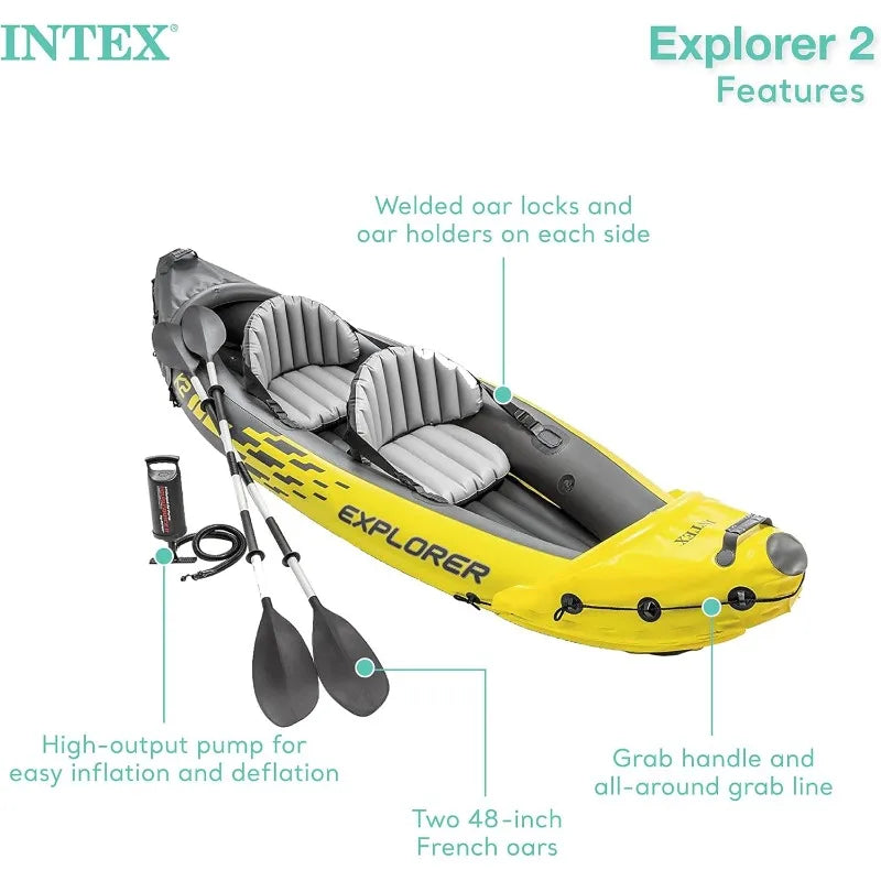 Intex Explorer K2 Inflatable Kayak Set with Oars and Pump for Easy Transport