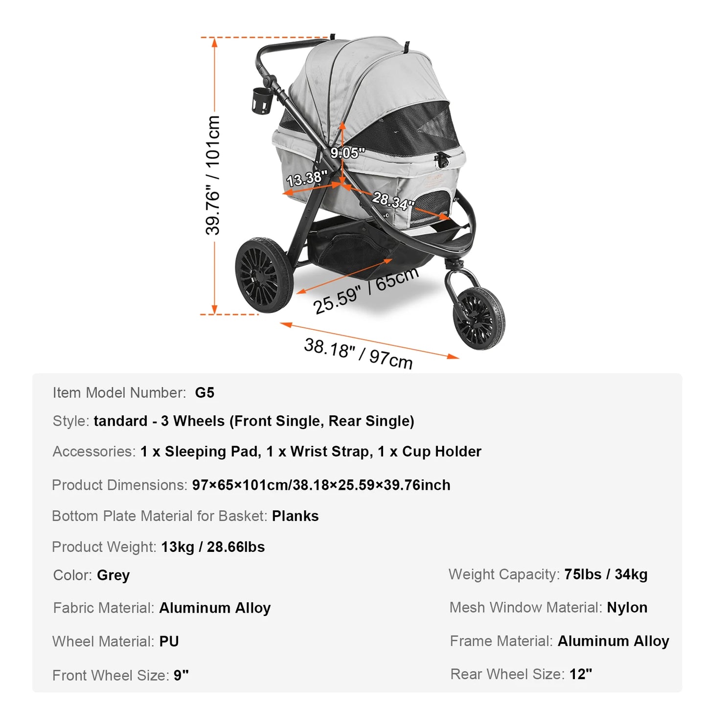 SucceBuy Pet Stroller Carrier Lightweight Aluminum Travel