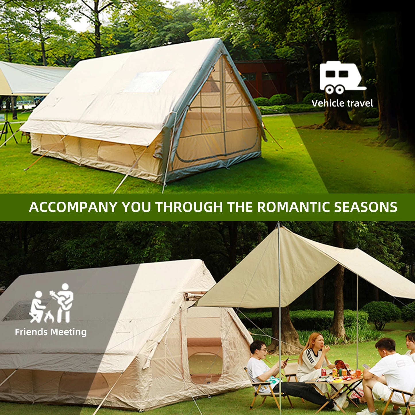 Large Inflatable Camping Tent with Hand Pump Easy Setup Portable Outdoor Tent for 8 Plus Users