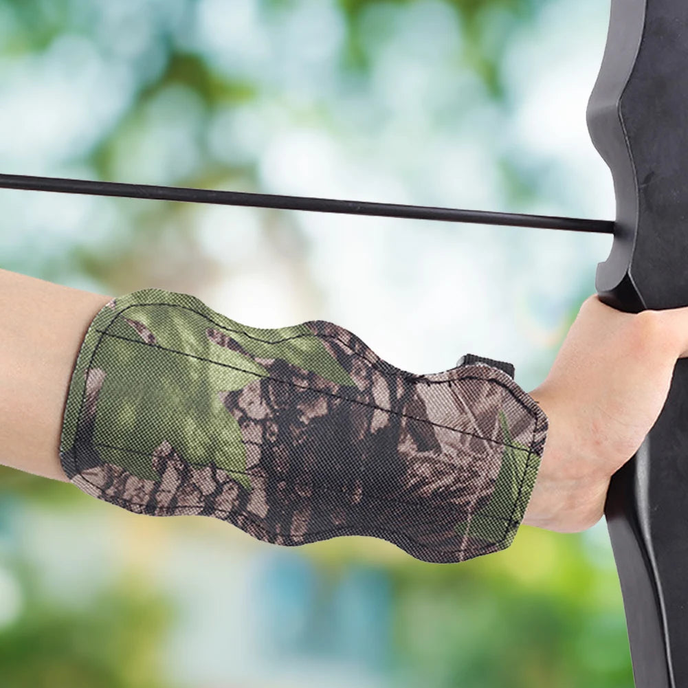 Adjustable Camouflage Archery Arm Guard Forearm Protector with Strap for Bow and Arrow Accessories