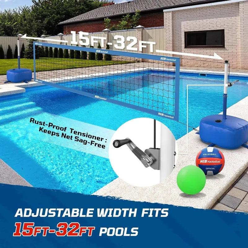 Pool Volleyball Net Set with LED Lights and Volleyballs