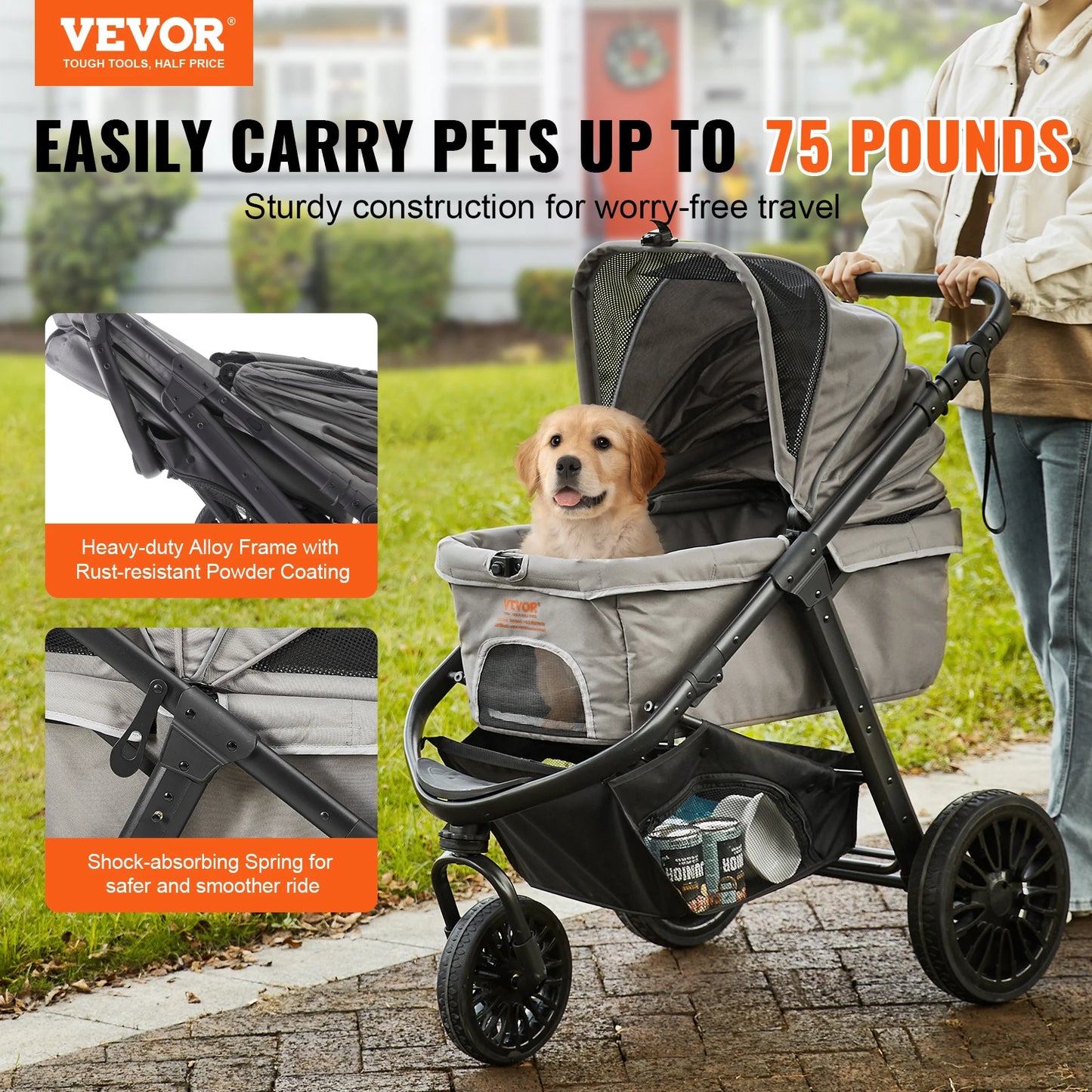 SucceBuy Pet Stroller Carrier Lightweight Aluminum Travel
