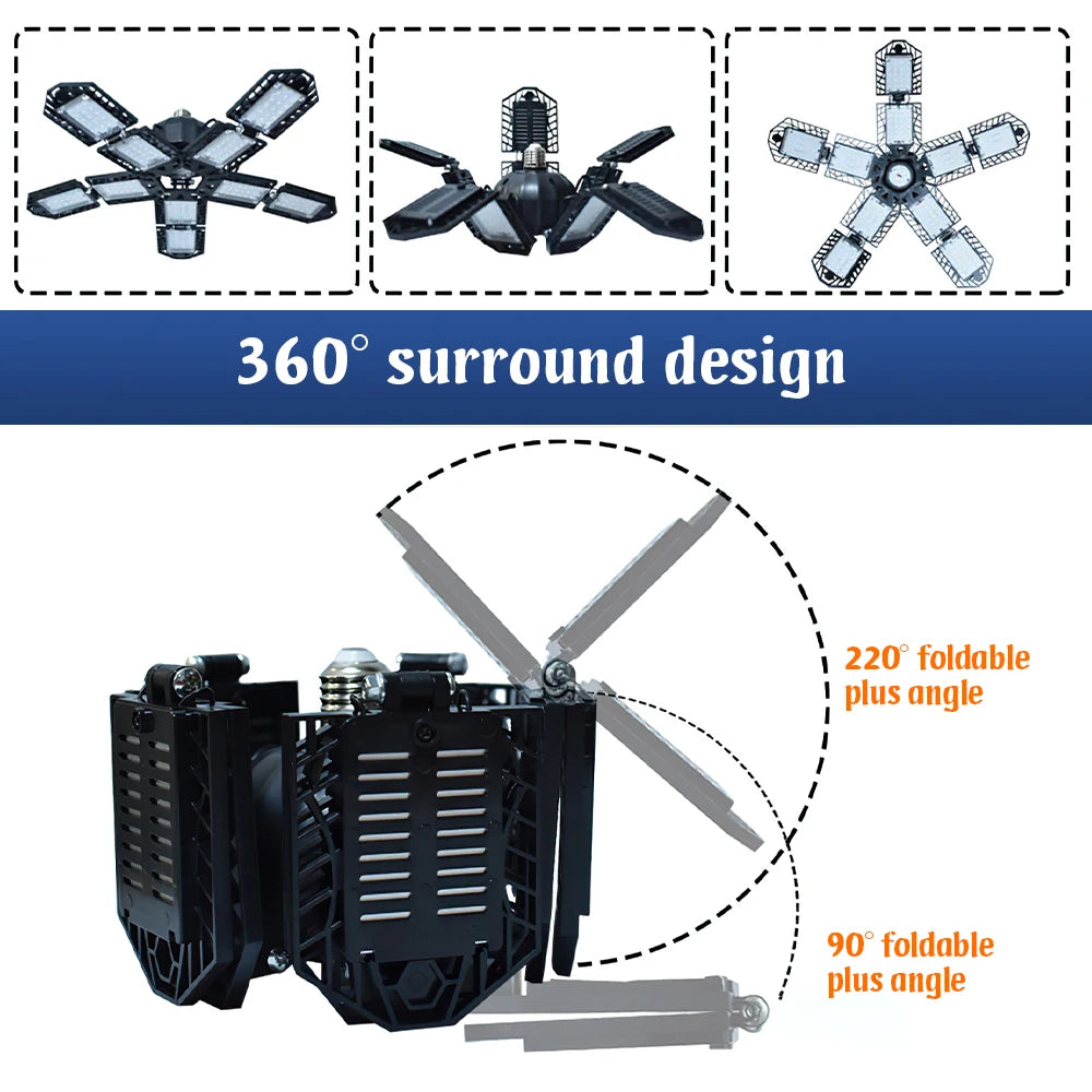 E27 LED Garage Lamp 180W Foldable Work Light 15000 Lumens for Home and Industrial Use
