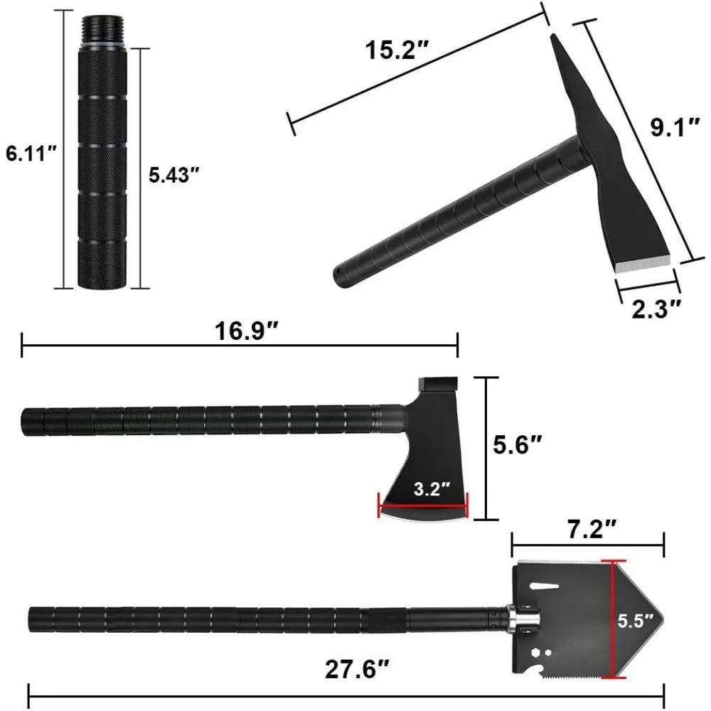 Camping Shovel Axe Multi-Tool Kit for Hiking Metal Detecting and Emergency Outdoor Use
