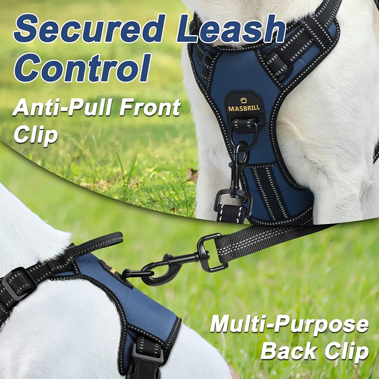 MASBRILLCN Nylon Adjustable No Pull Reflective Dog Harness