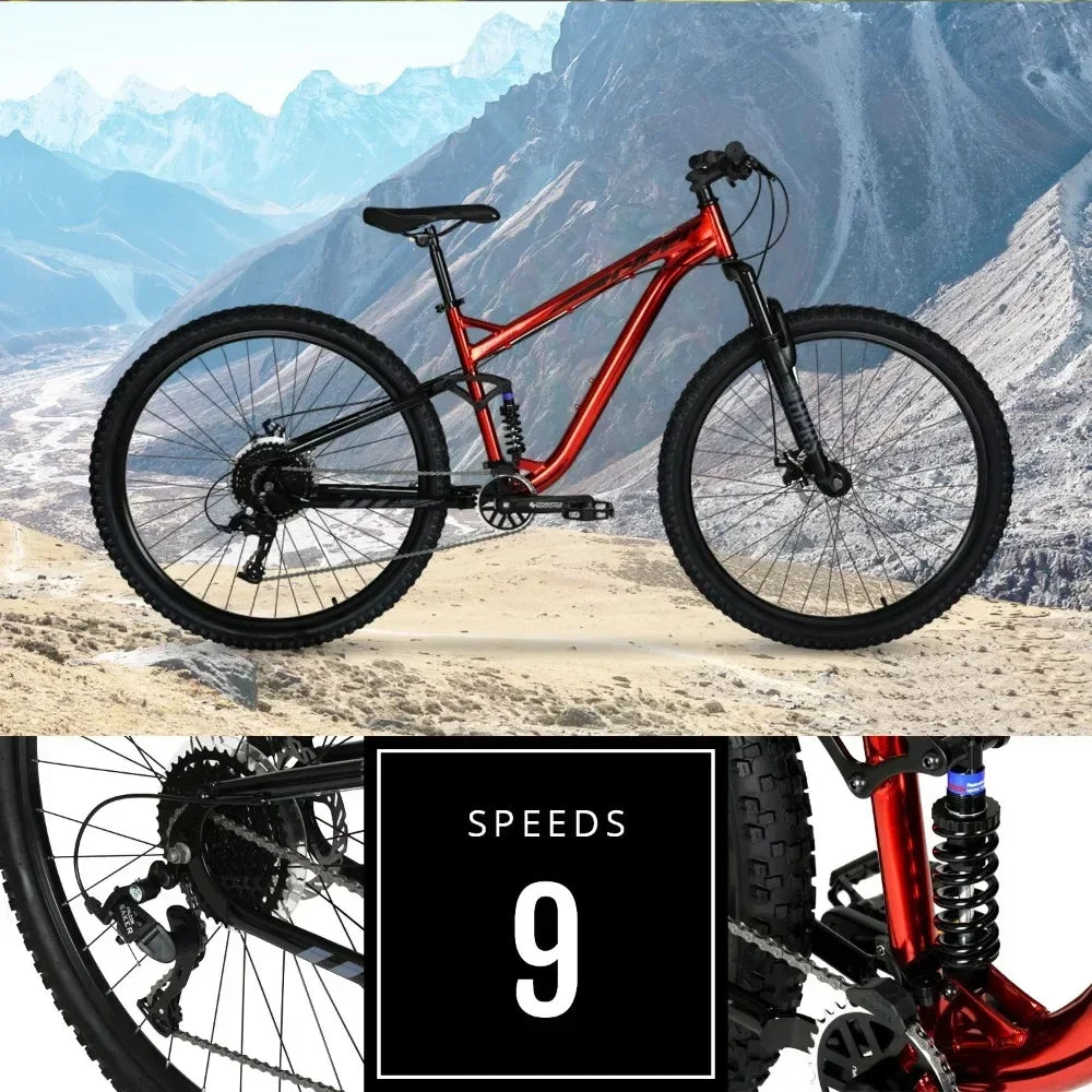 29 Inch Dual Suspension Mountain Bike for Adults Red Color Unisex Design