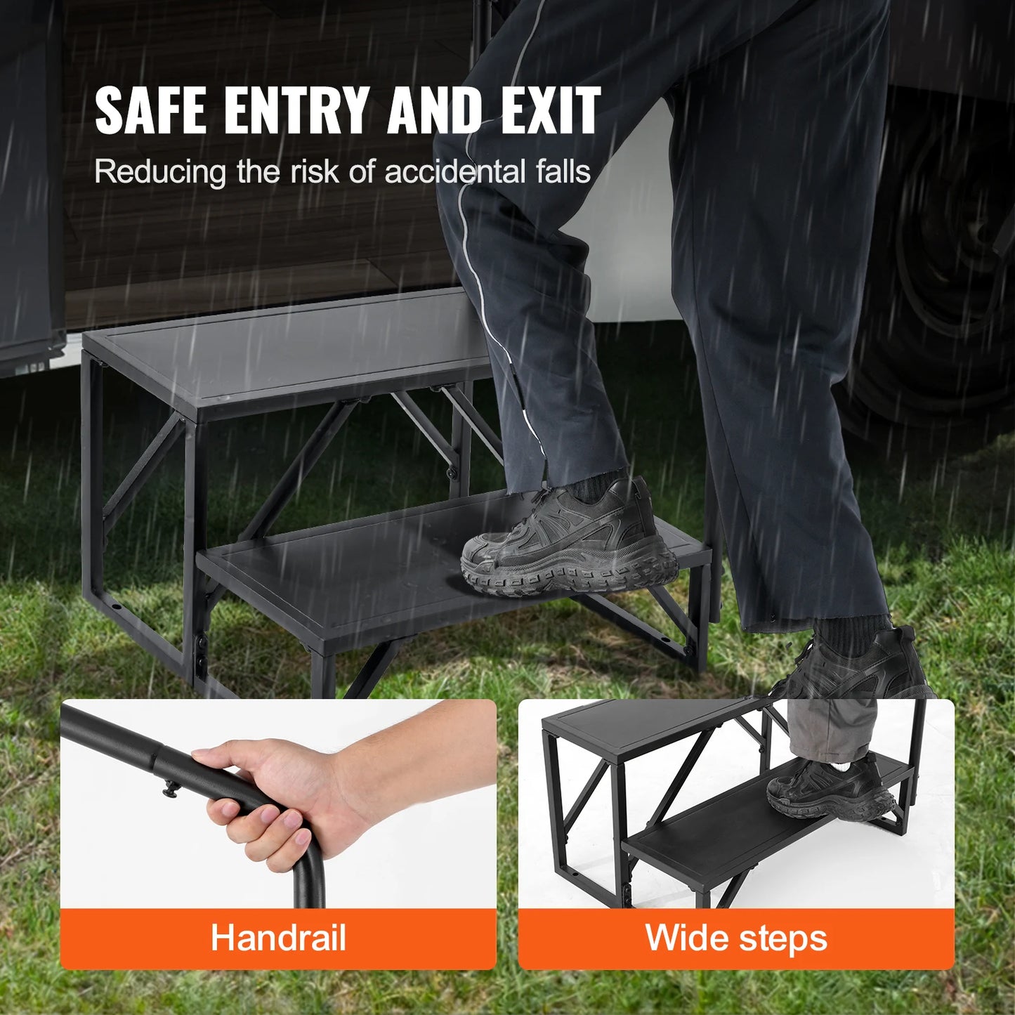 SucceBuy 2-Step RV Stairs with Handrail Non-Slip Design