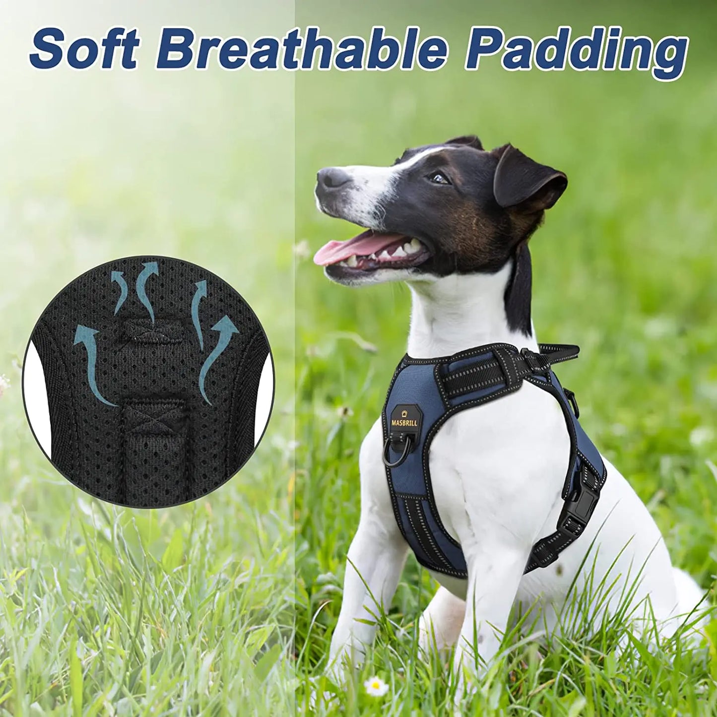 MASBRILLCN Nylon Adjustable No Pull Reflective Dog Harness