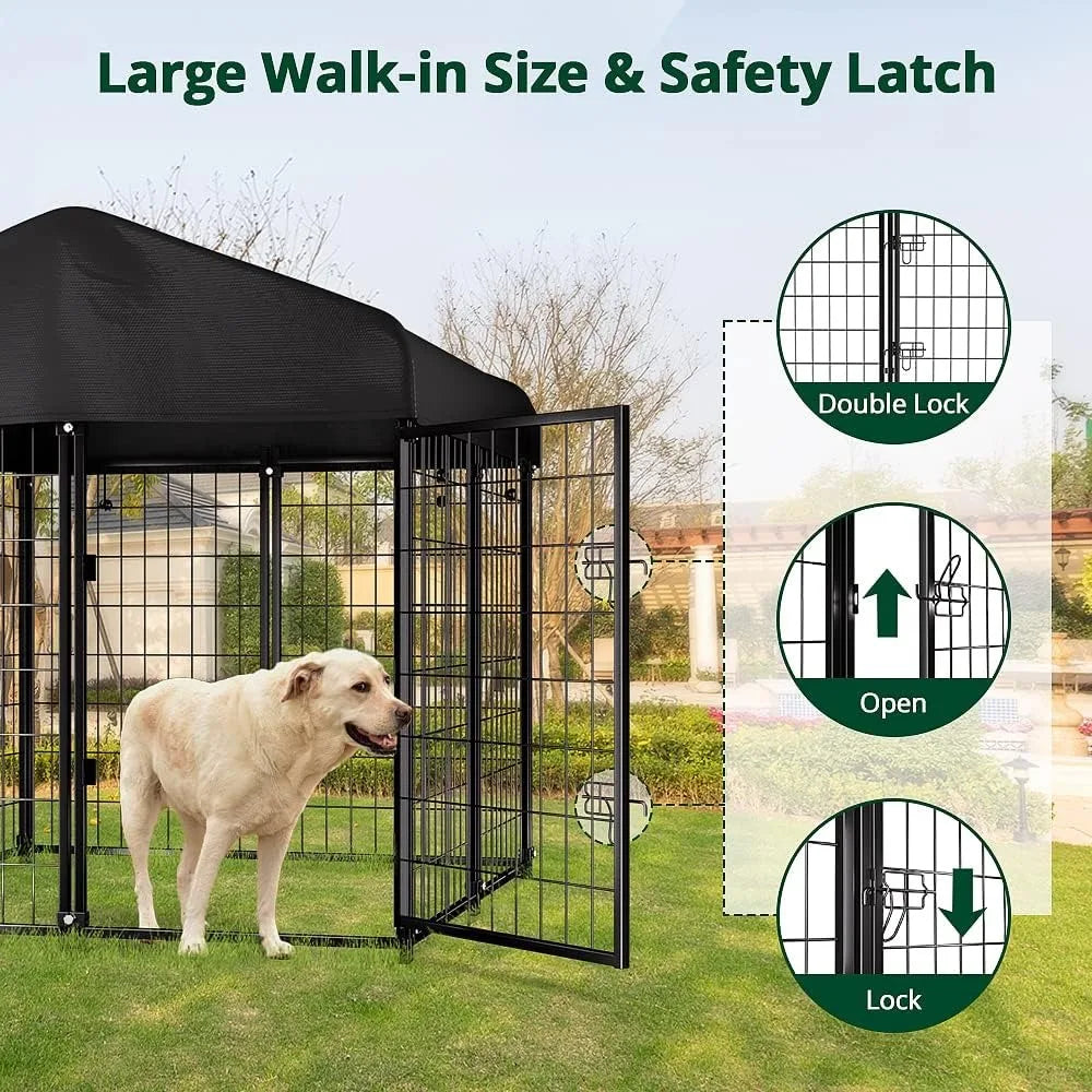 Dog Kennel Outdoor House with Waterproof Roof Cover