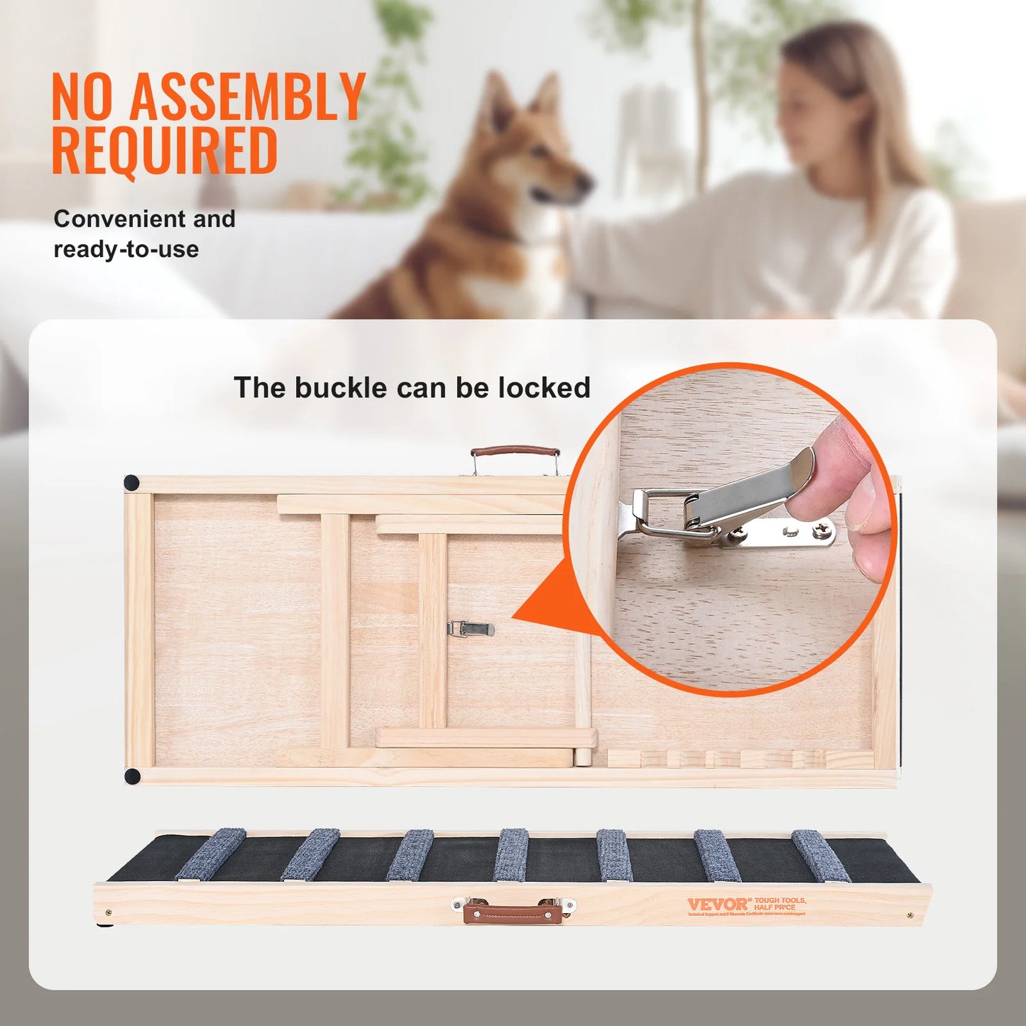 SucceBuy Dog Ramp Folding Ladder Adjustable Wooden Pet Ramp
