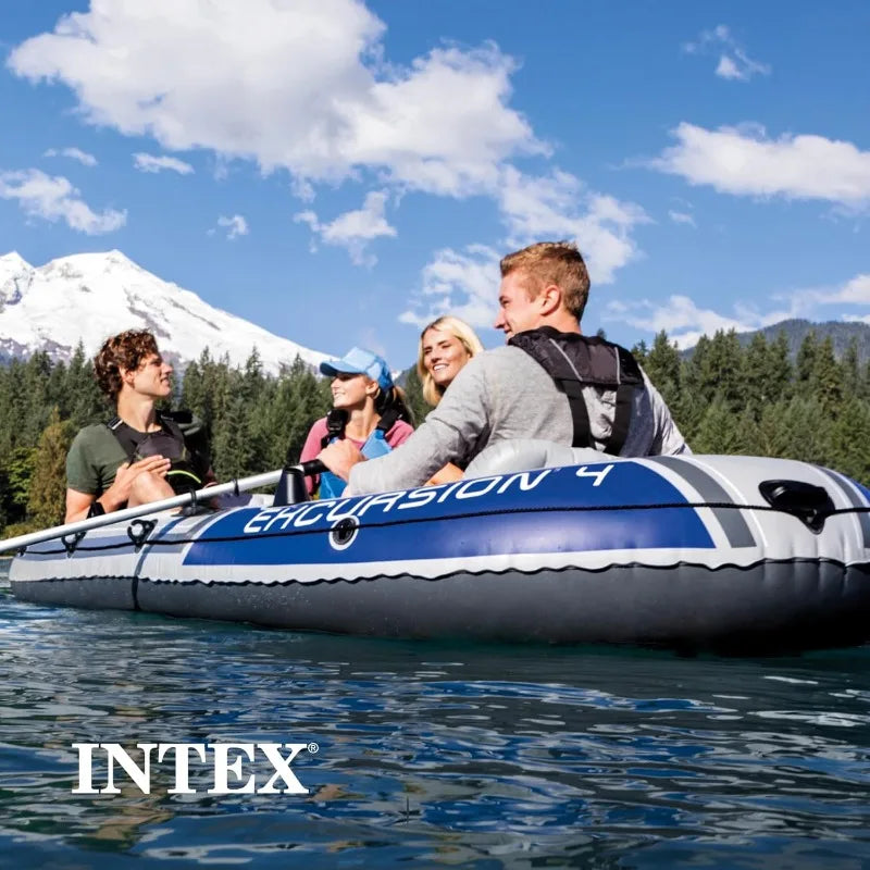 Intex Excursion Inflatable Boat with Deluxe Oars and High Output Pump Super Tough PVC
