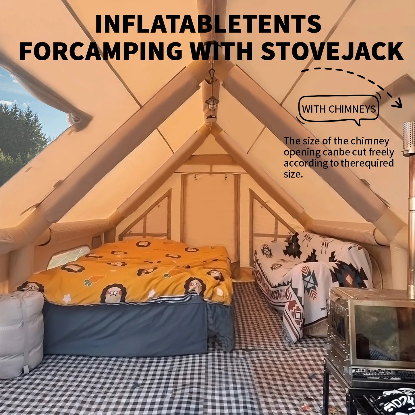Large Inflatable Camping Tent with Hand Pump Easy Setup Portable Outdoor Tent for 8 Plus Users