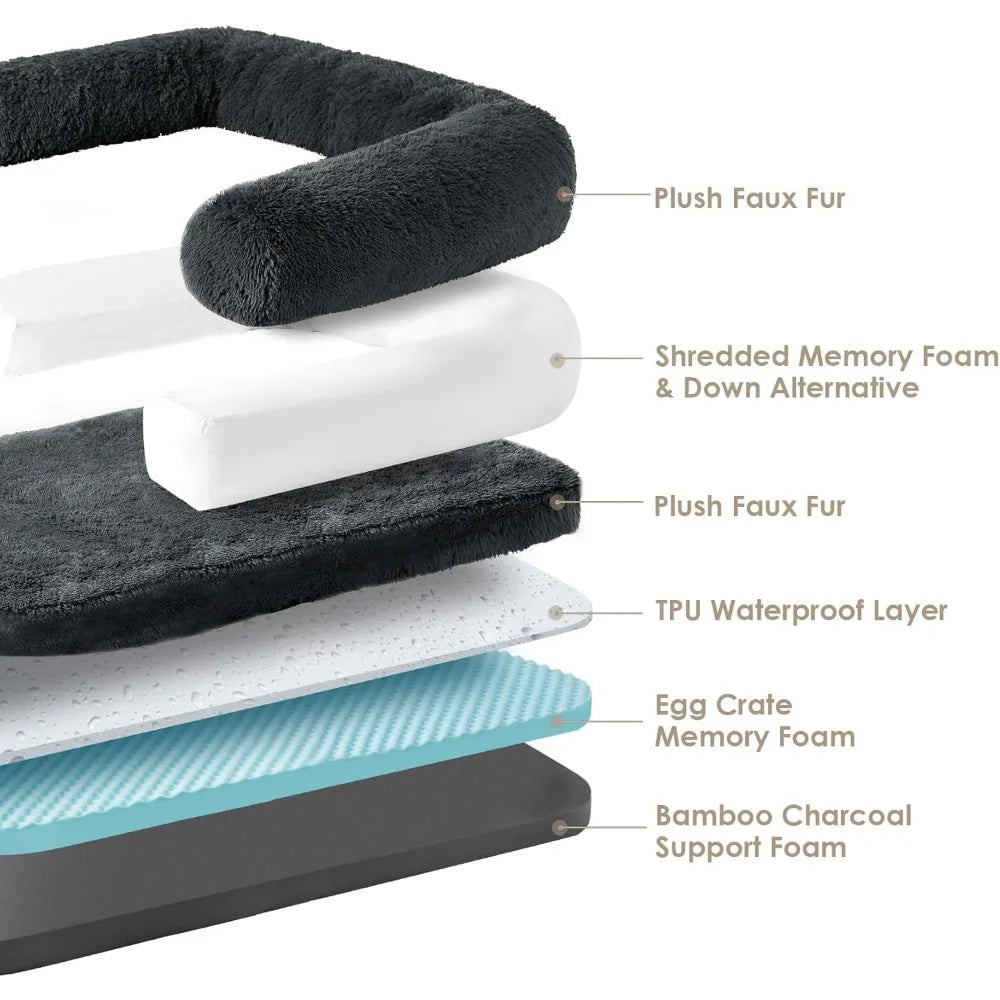 Foldable XXL Faux Fur Fluffy Dog Bed for Extra Large Dogs 54 Inch by 38 Inch by 7.5 Inch