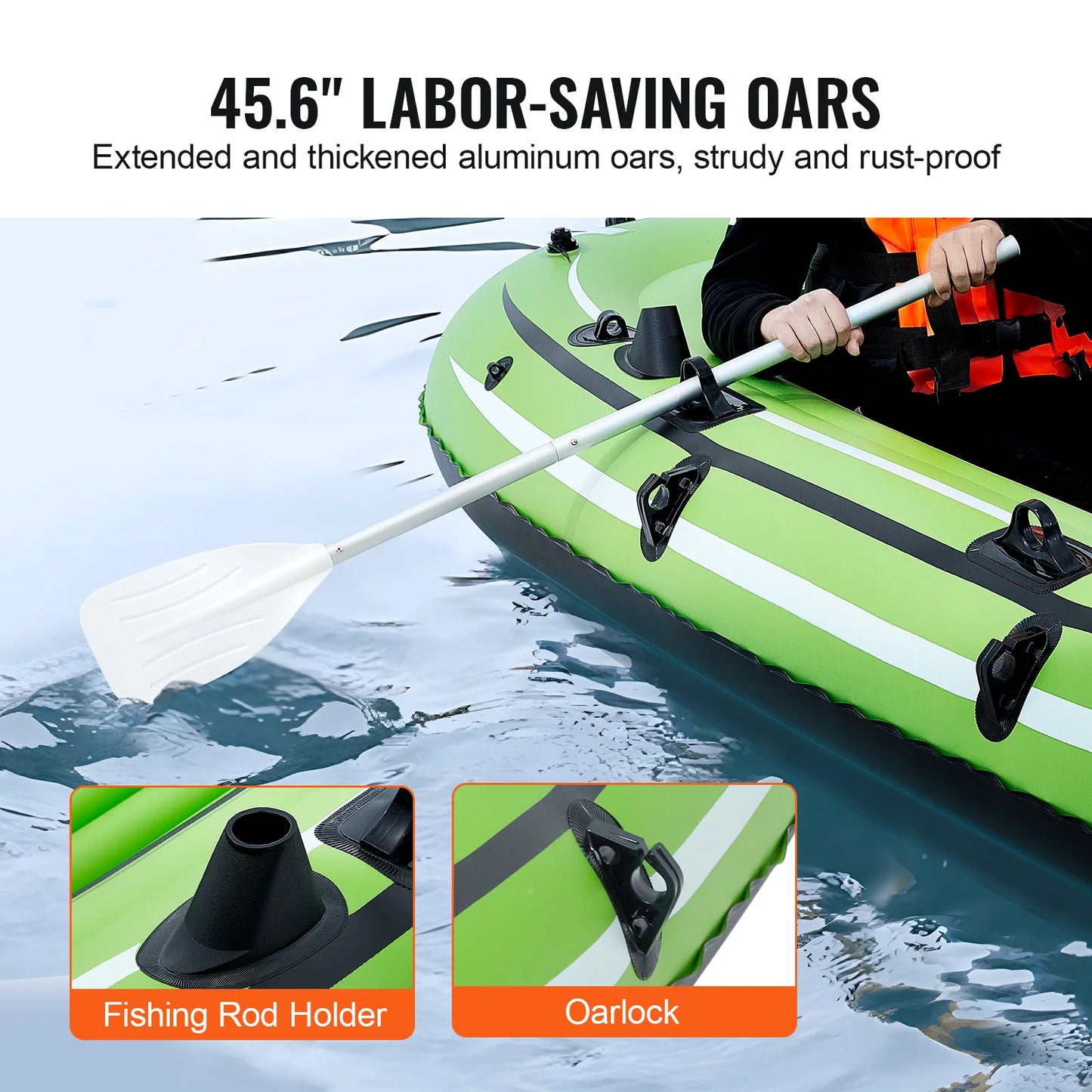 VEVOR 4-Person Inflatable Fishing Boat Strong PVC Portable Raft Kayak with Oars and Pump