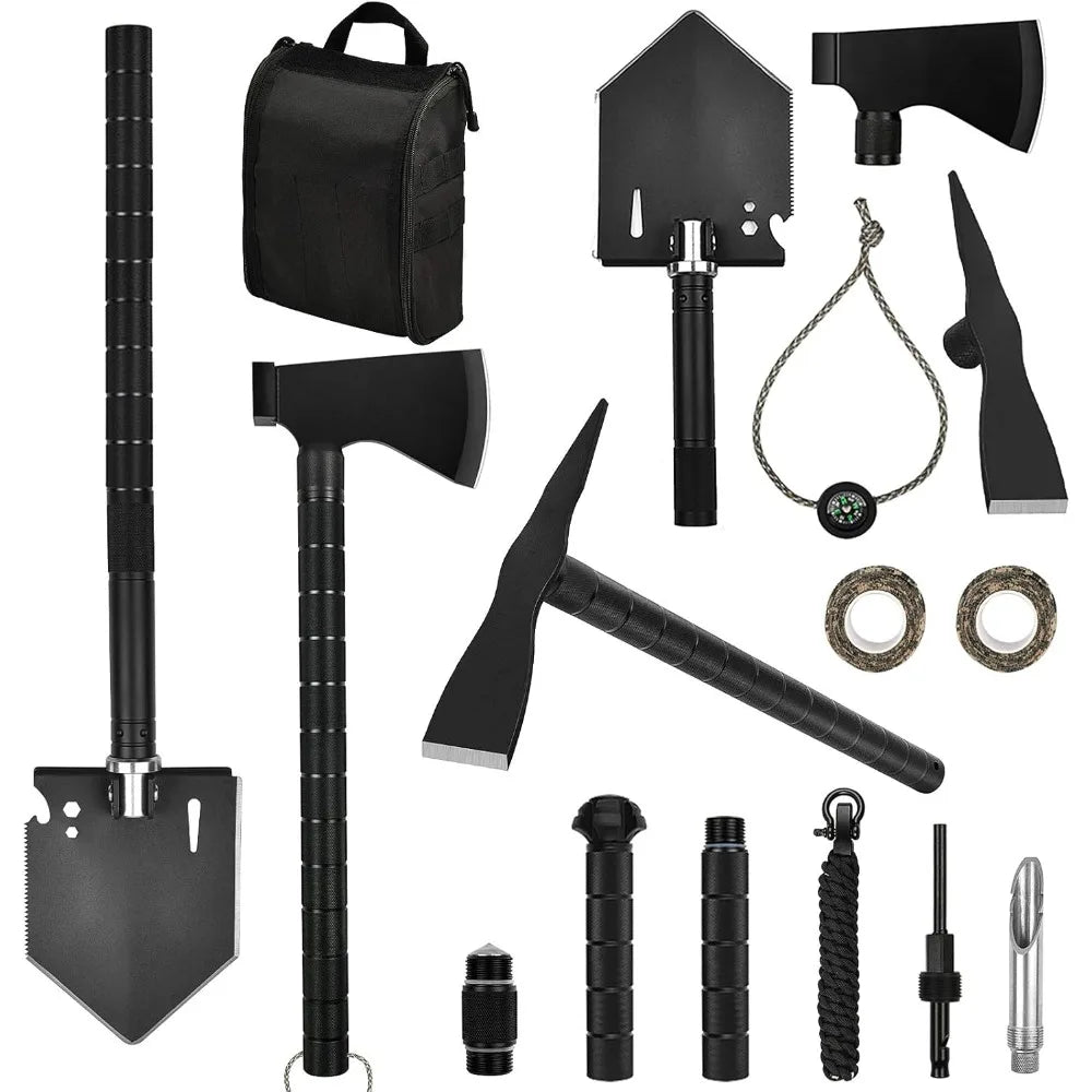 Camping Shovel Axe Multi-Tool Kit for Hiking Metal Detecting and Emergency Outdoor Use