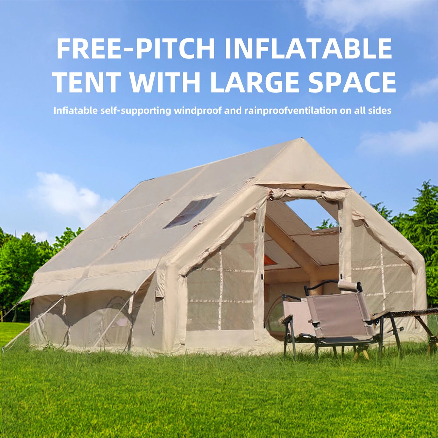 Large Inflatable Camping Tent with Hand Pump Easy Setup Portable Outdoor Tent for 8 Plus Users