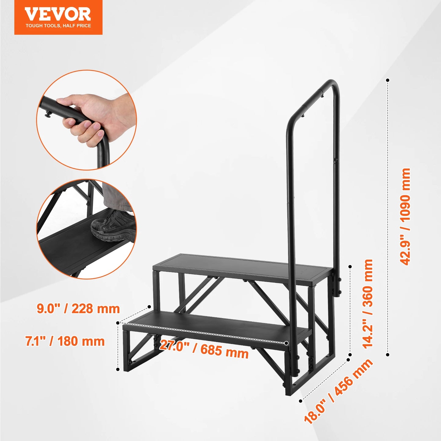 SucceBuy 2-Step RV Stairs with Handrail Non-Slip Design
