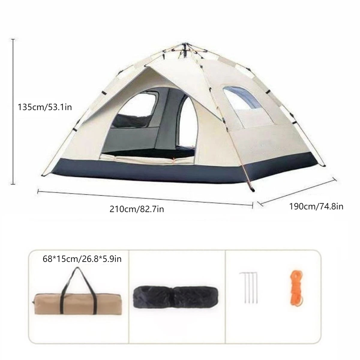 Outdoor Sunshade Camping Tent with Two Doors and Windows for Self-Driving Travel