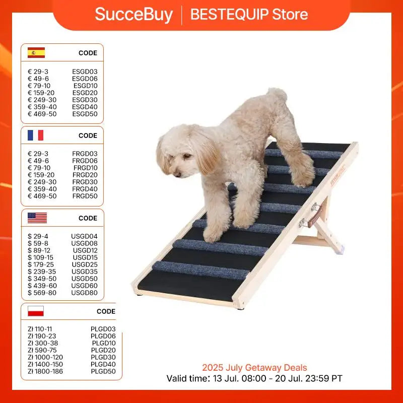 SucceBuy Dog Ramp Folding Ladder Adjustable Wooden Pet Ramp