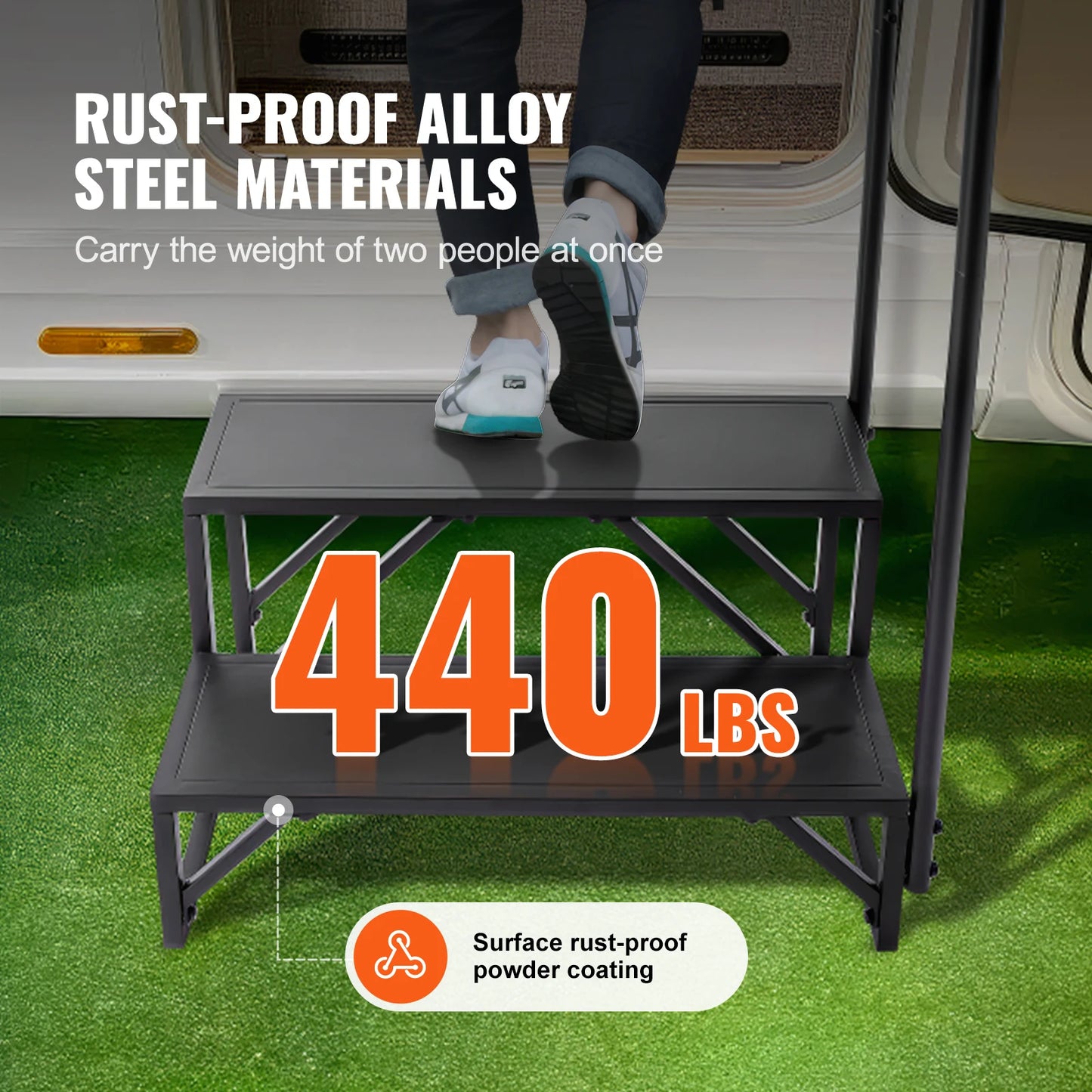 SucceBuy 2-Step RV Stairs with Handrail Non-Slip Design