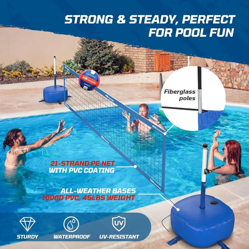 Pool Volleyball Net Set with LED Lights and Volleyballs
