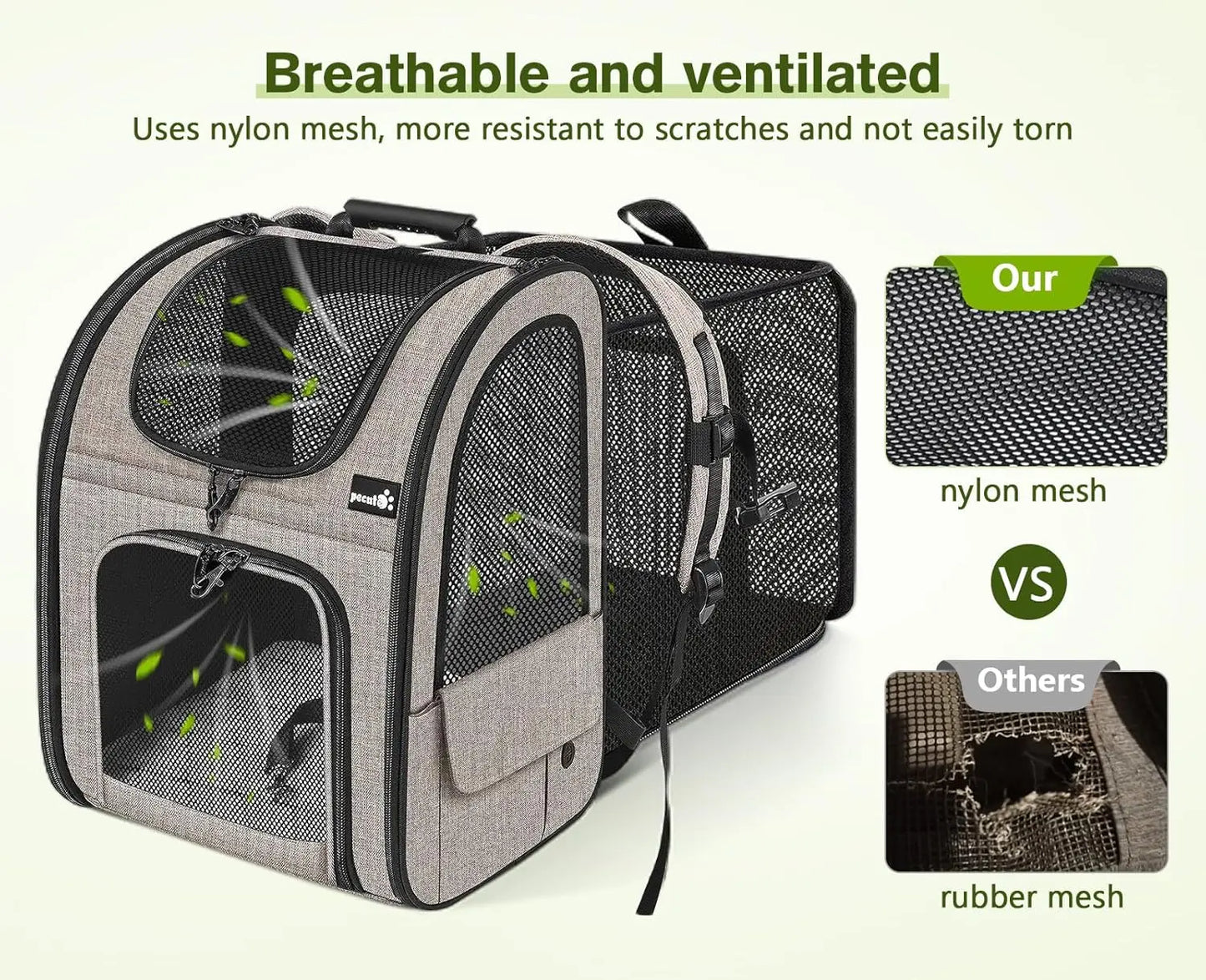 XMSJ Pet Carrier Backpack Expandable Breathable Mesh