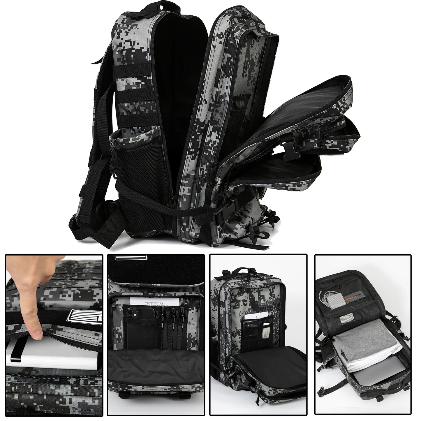 45L Tactical Backpack for Hunting with Dual Cup Holders and Outdoor Camping Features