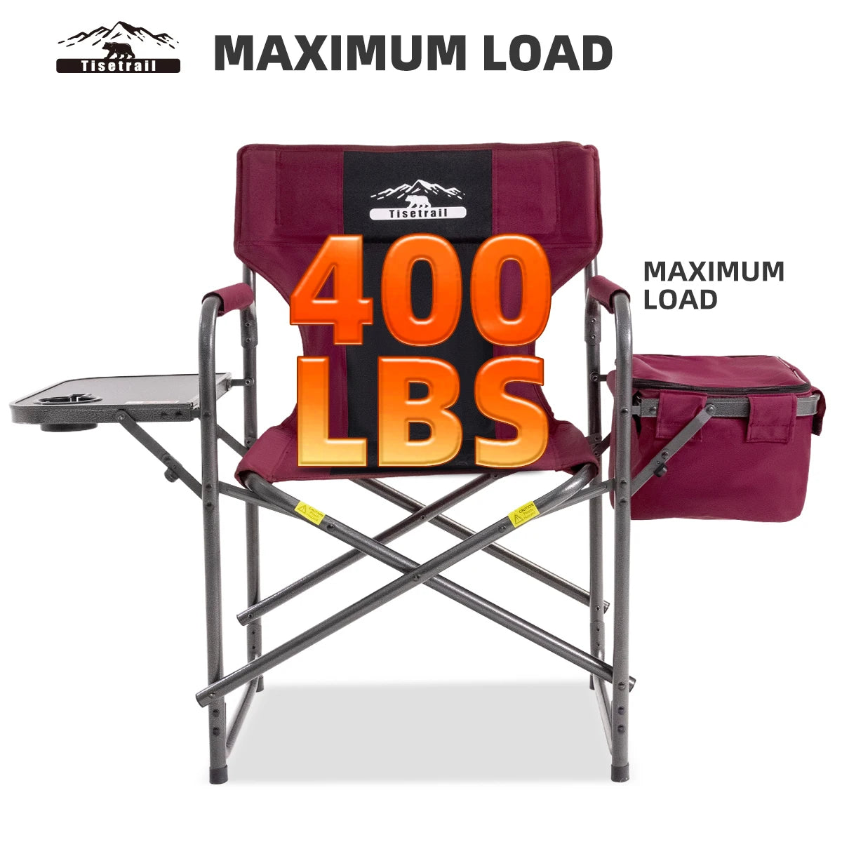 Tisetrail Director Camping Chair with Cooler Bag and Foldable Side Tray in Red and Black