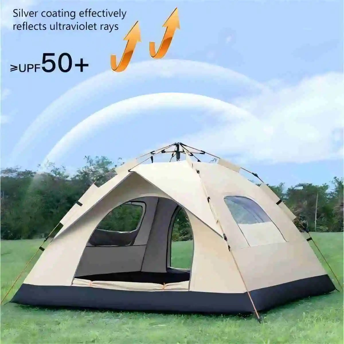 Outdoor Sunshade Camping Tent with Two Doors and Windows for Self-Driving Travel