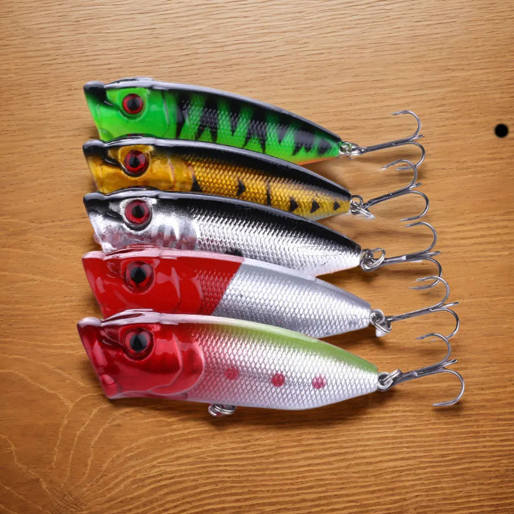 Shunmaii 5Pcs Hard Bait Popper Fishing Lures for Bass Trout