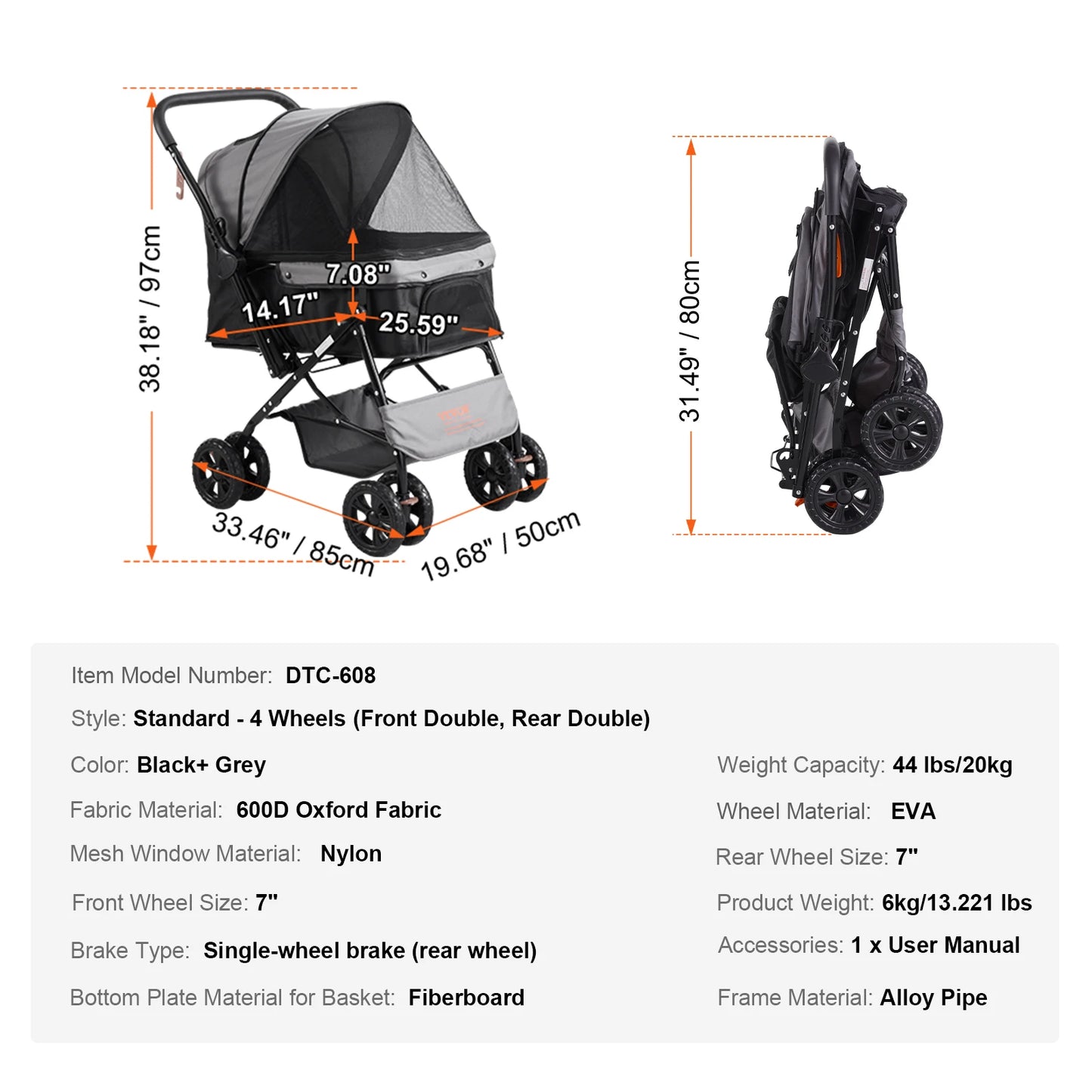 SucceBuy Pet Stroller Carrier Lightweight Aluminum Travel