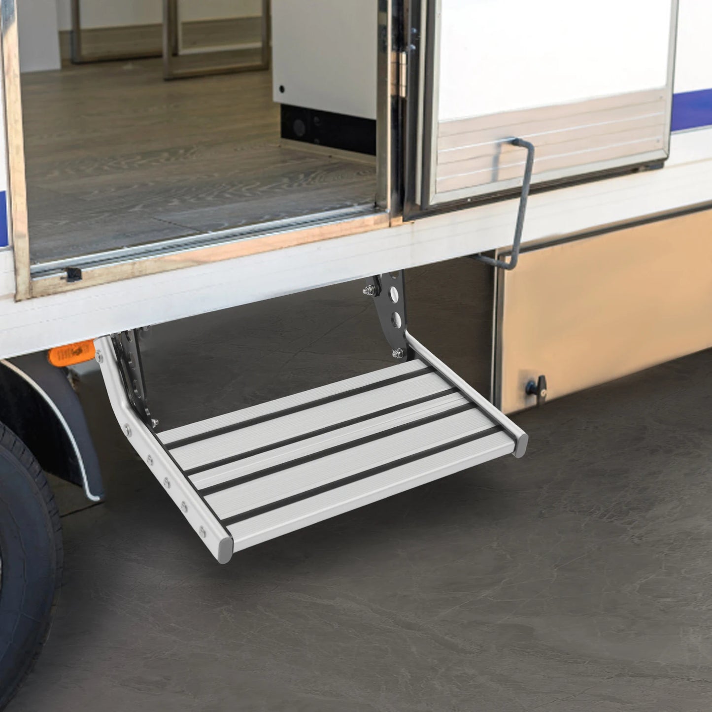 Bymaocar Manual RV Step with 12V LED Light Aluminum Folding Step for Campers and Motorhomes