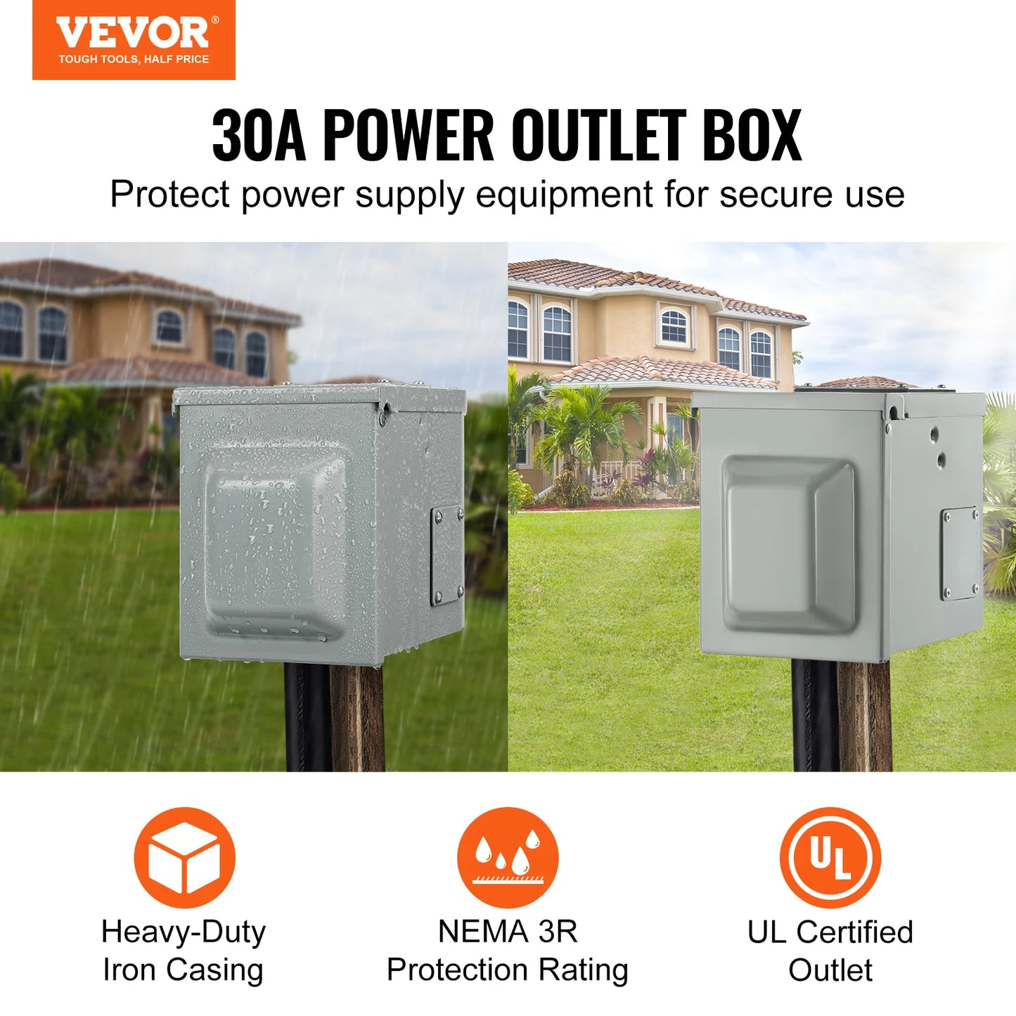 SucceBuy RV Power Outlet Box with Heavy-Duty Iron Casing