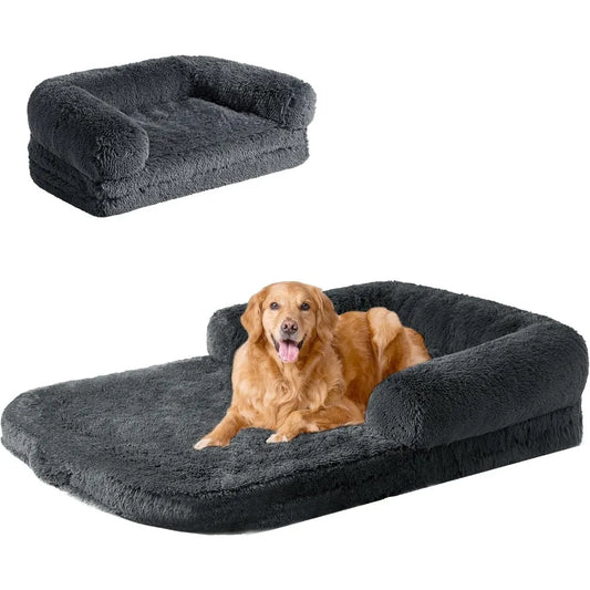 Foldable XXL Faux Fur Fluffy Dog Bed for Extra Large Dogs 54 Inch by 38 Inch by 7.5 Inch