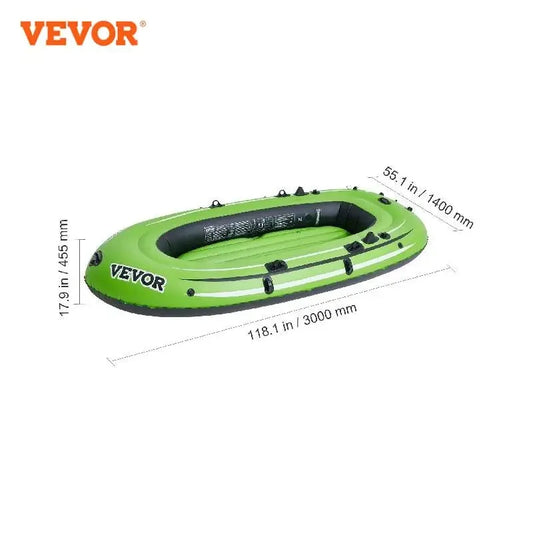 VEVOR 4-Person Inflatable Fishing Boat Strong PVC Portable Raft Kayak with Oars and Pump
