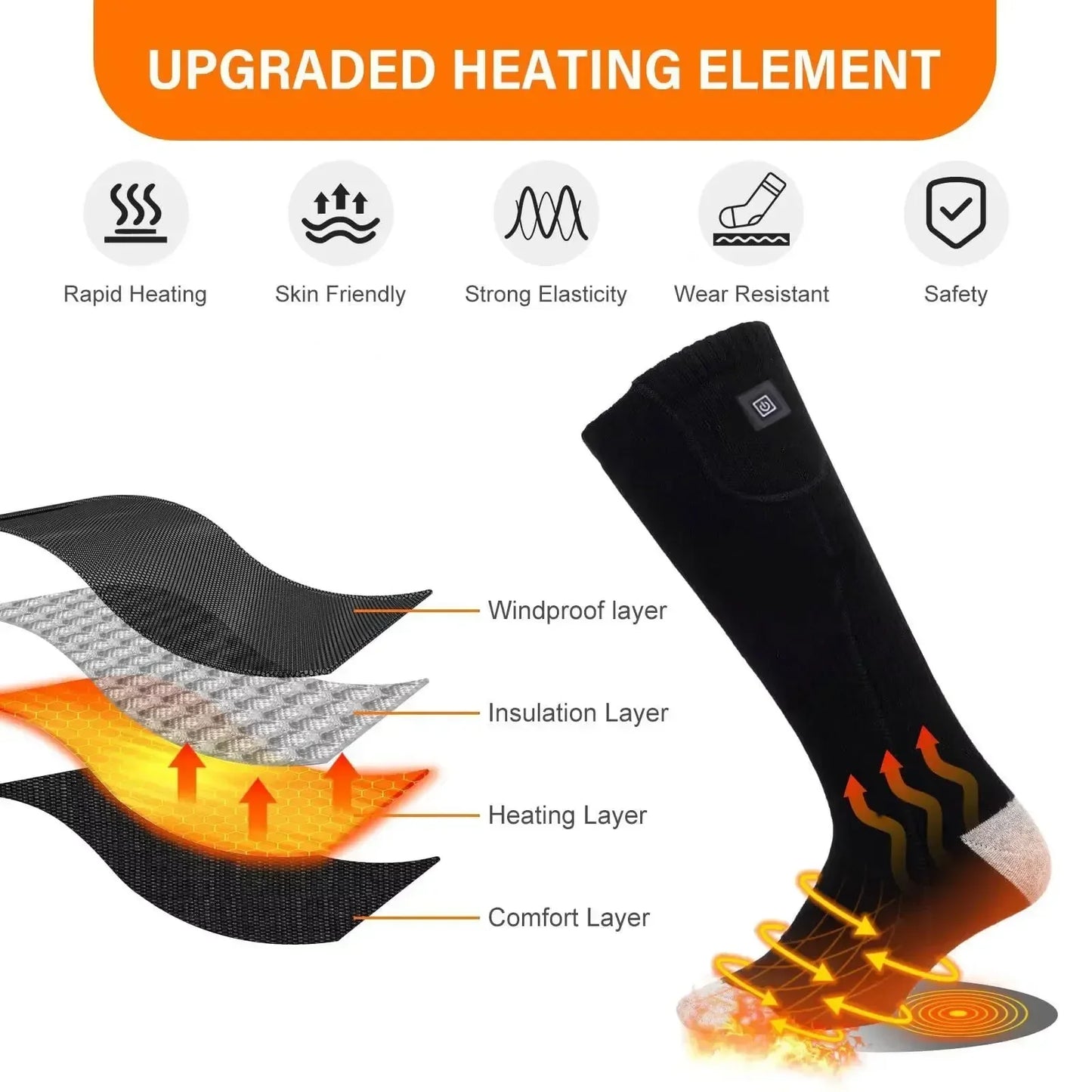 YTYINC Winter Electric Heating Socks for Outdoor Sports Use