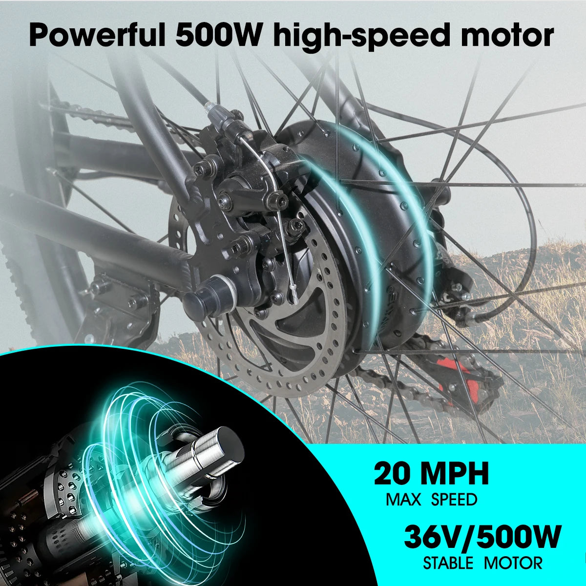 HILAND 26 Inch Electric Mountain Bike for Adults with Removable Battery and 500W Motor