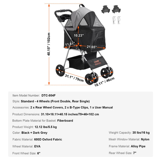 SucceBuy Pet Stroller Carrier Lightweight Aluminum Travel