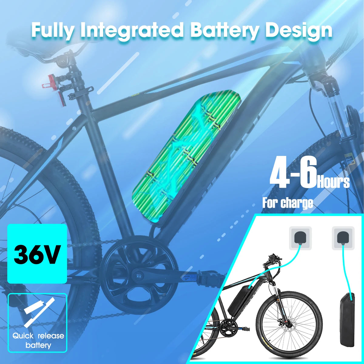 HILAND 26 Inch Electric Mountain Bike for Adults with Removable Battery and 500W Motor