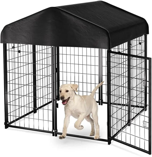 Dog Kennel Outdoor House with Waterproof Roof Cover