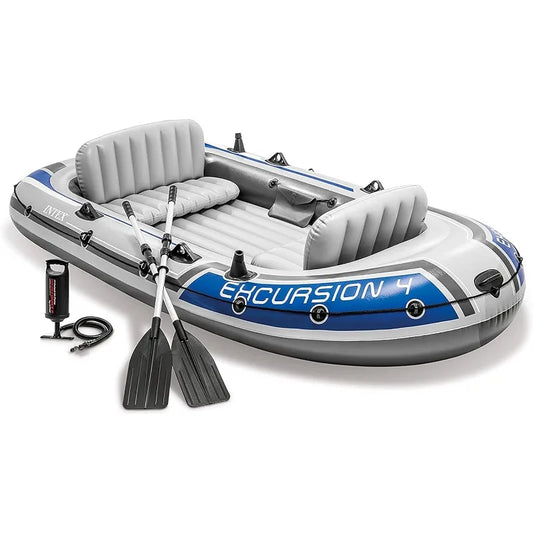 Intex Excursion Inflatable Boat with Deluxe Oars and High Output Pump Super Tough PVC