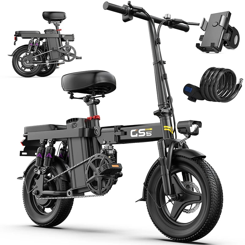 GS5 Electric Bike for Adults 14 Inch Mountain Bicycle with Removable Battery 740W Motor 19MPH