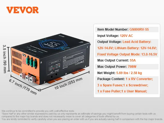SucceBuy RV Converter 45A 55A 80A Smart Battery Charger 12VDC